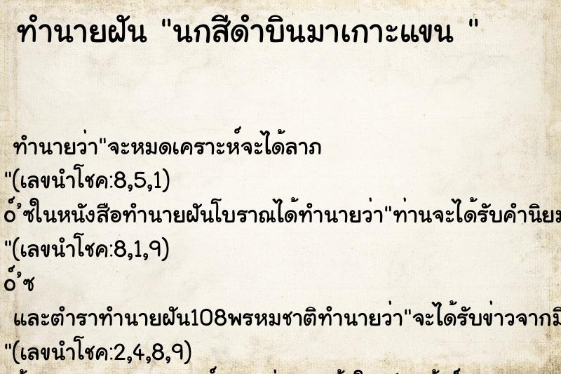 ทำนายฝัน นกสีดำบินมาเกาะแขน 